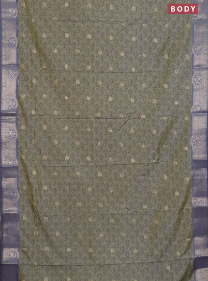 Semi raw silk saree elaichi green and greyish blue with allover butta prints & 1000 zari buttas and zari woven border