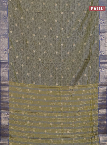 Semi raw silk saree elaichi green and greyish blue with allover butta prints & 1000 zari buttas and zari woven border