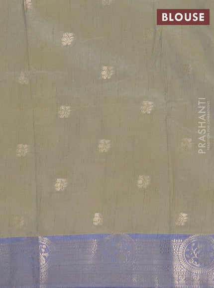 Semi raw silk saree elaichi green and greyish blue with allover butta prints & 1000 zari buttas and zari woven border