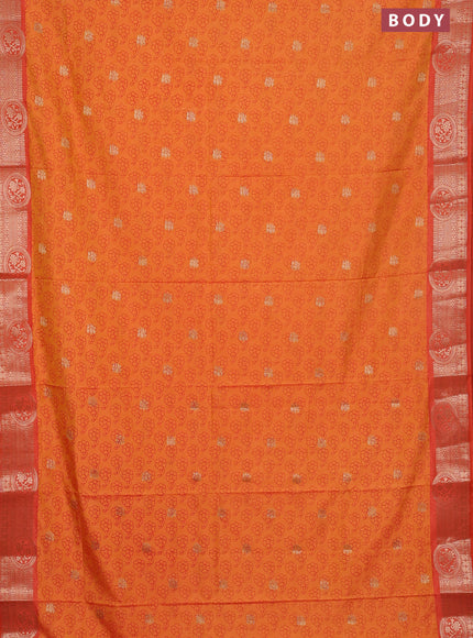 Semi raw silk saree dual shade of orange and red with allover butta prints & 1000 zari buttas and zari woven border