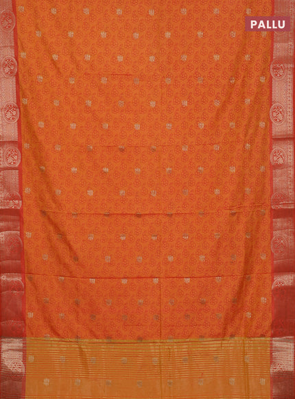 Semi raw silk saree dual shade of orange and red with allover butta prints & 1000 zari buttas and zari woven border