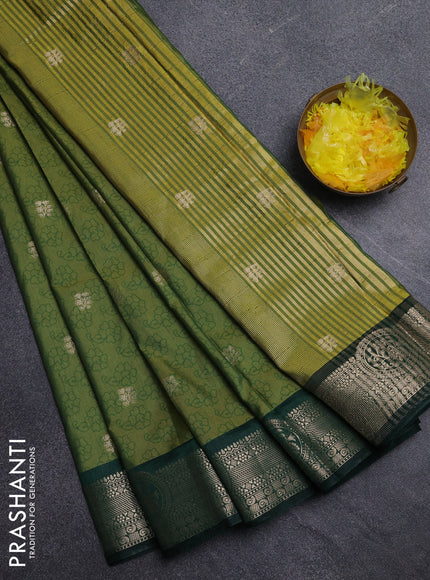 Semi raw silk saree dual shade of mehendi green and bottle green with allover butta prints & 1000 zari buttas and zari woven border