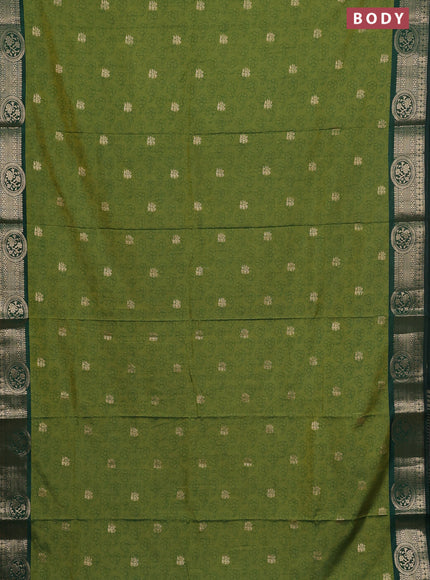 Semi raw silk saree dual shade of mehendi green and bottle green with allover butta prints & 1000 zari buttas and zari woven border