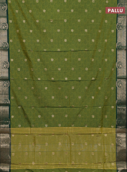 Semi raw silk saree dual shade of mehendi green and bottle green with allover butta prints & 1000 zari buttas and zari woven border