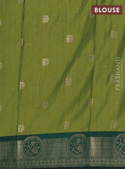 Semi raw silk saree dual shade of mehendi green and bottle green with allover butta prints & 1000 zari buttas and zari woven border