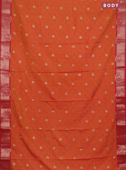 Semi raw silk saree dual shade of orange and red with allover butta prints & 1000 zari buttas and zari woven border