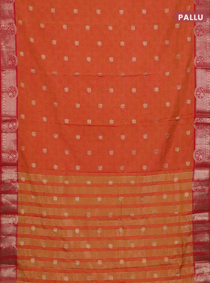 Semi raw silk saree dual shade of orange and red with allover butta prints & 1000 zari buttas and zari woven border