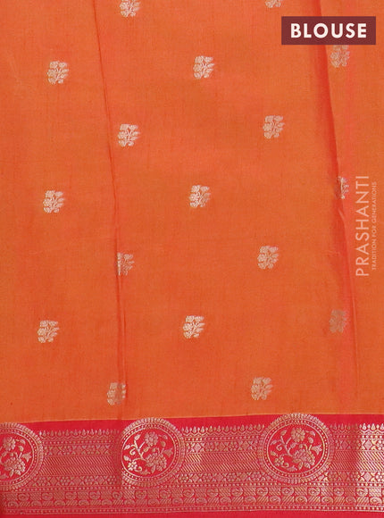 Semi raw silk saree dual shade of orange and red with allover butta prints & 1000 zari buttas and zari woven border