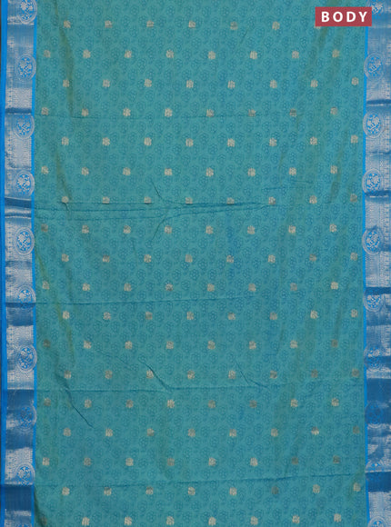Semi raw silk saree dual shade of teal blue and cs blue with allover butta prints & 1000 zari buttas and zari woven border