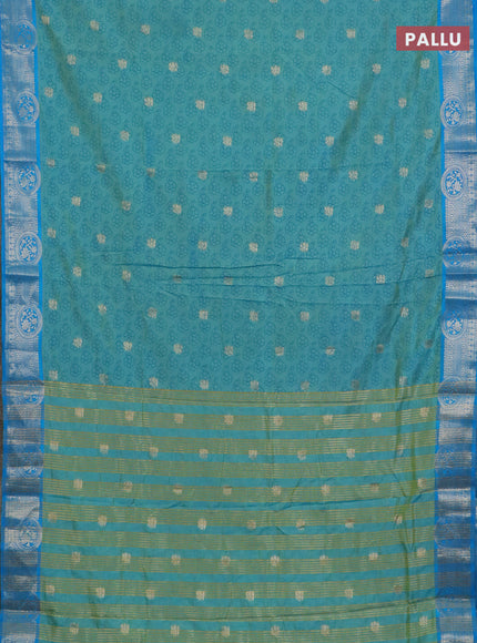 Semi raw silk saree dual shade of teal blue and cs blue with allover butta prints & 1000 zari buttas and zari woven border