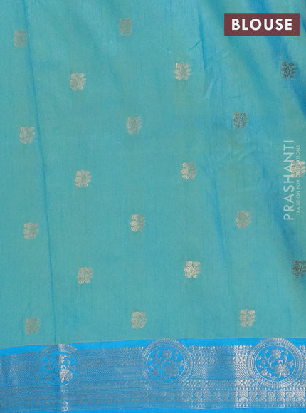 Semi raw silk saree dual shade of teal blue and cs blue with allover butta prints & 1000 zari buttas and zari woven border
