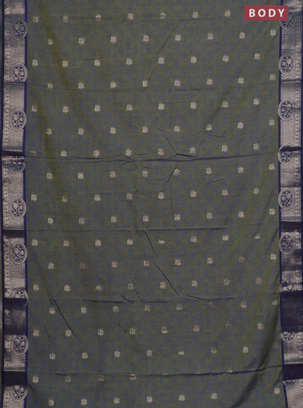 Semi raw silk saree mehendi green and navy blue with allover butta prints & 1000 zari buttas and zari woven border