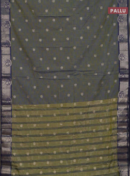 Semi raw silk saree mehendi green and navy blue with allover butta prints & 1000 zari buttas and zari woven border