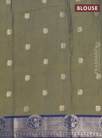 Semi raw silk saree mehendi green and navy blue with allover butta prints & 1000 zari buttas and zari woven border
