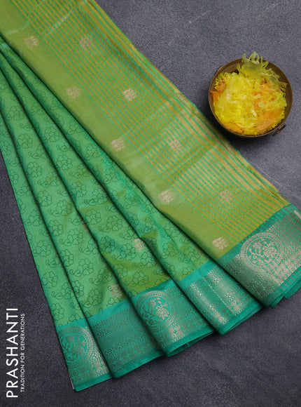 Semi raw silk saree dual shade of teal green and green with allover butta prints & 1000 zari buttas and zari woven border