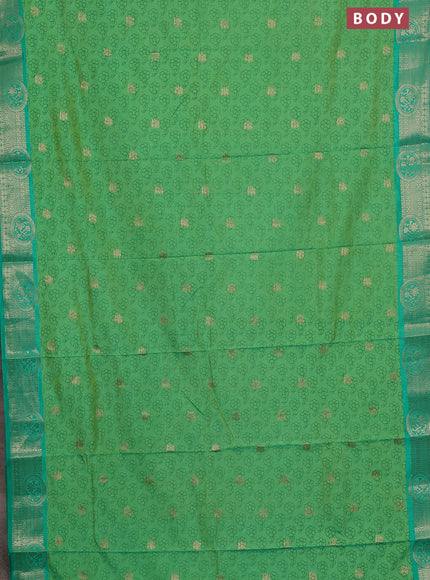 Semi raw silk saree dual shade of teal green and green with allover butta prints & 1000 zari buttas and zari woven border