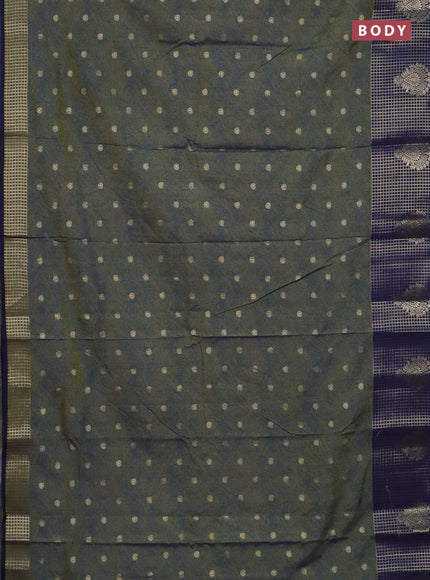 Semi raw silk saree mehendi green and navy blue with allover prints & 1000 zari buttas and zari woven border