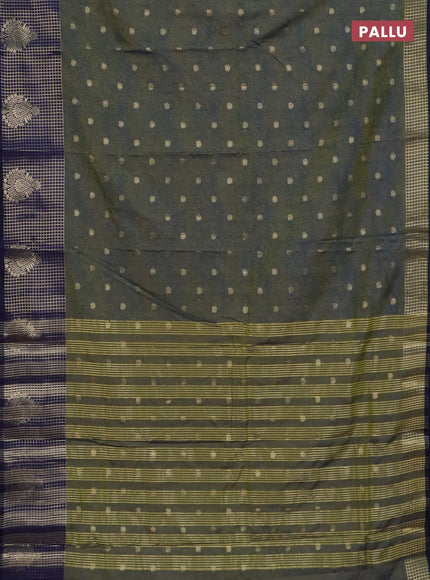 Semi raw silk saree mehendi green and navy blue with allover prints & 1000 zari buttas and zari woven border