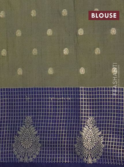 Semi raw silk saree mehendi green and navy blue with allover prints & 1000 zari buttas and zari woven border