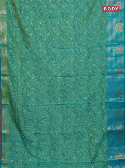 Semi raw silk saree dual shade of teal bluish green and teal green with allover prints & 1000 zari buttas and zari woven border