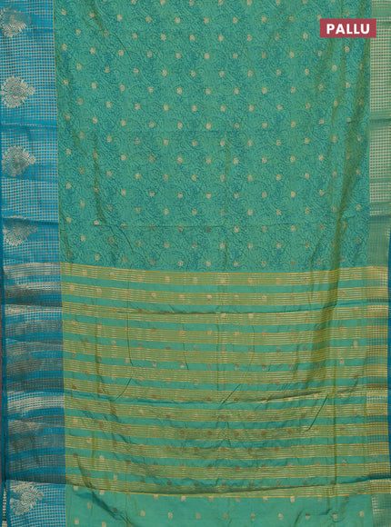 Semi raw silk saree dual shade of teal bluish green and teal green with allover prints & 1000 zari buttas and zari woven border