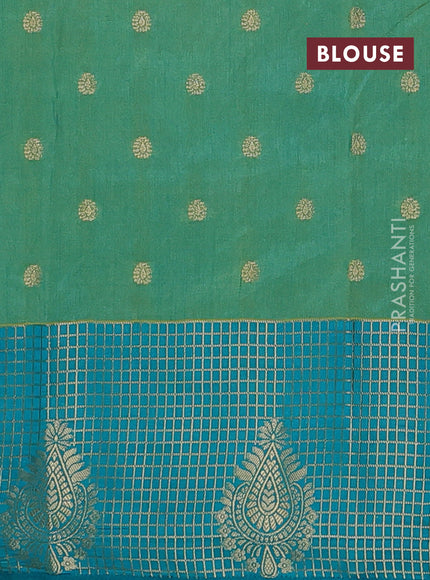 Semi raw silk saree dual shade of teal bluish green and teal green with allover prints & 1000 zari buttas and zari woven border