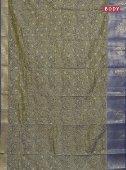 Semi raw silk saree elaichi green and grey with allover prints & 1000 zari buttas and zari woven border