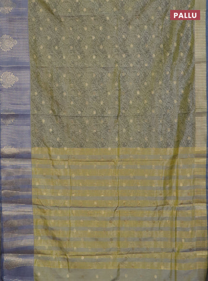 Semi raw silk saree elaichi green and grey with allover prints & 1000 zari buttas and zari woven border