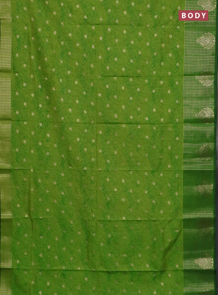 Semi raw silk saree light green and green with allover prints & 1000 zari buttas and zari woven border