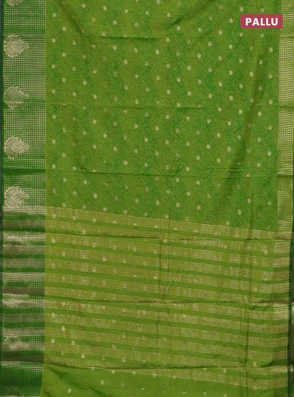 Semi raw silk saree light green and green with allover prints & 1000 zari buttas and zari woven border