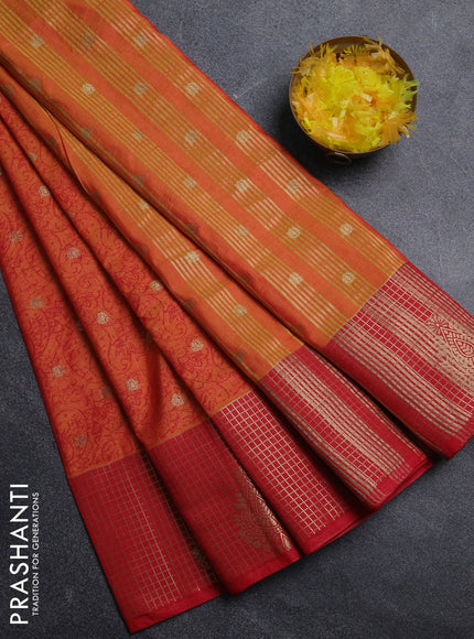 Semi raw silk saree dual shade of orange and red with allover prints & 1000 zari buttas and zari woven border