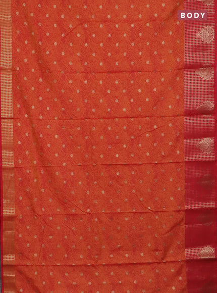 Semi raw silk saree dual shade of orange and red with allover prints & 1000 zari buttas and zari woven border