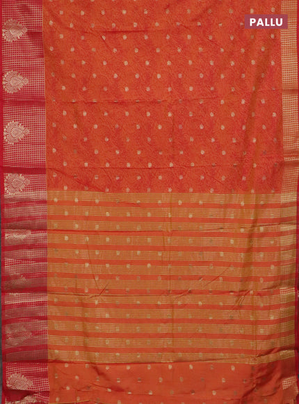 Semi raw silk saree dual shade of orange and red with allover prints & 1000 zari buttas and zari woven border