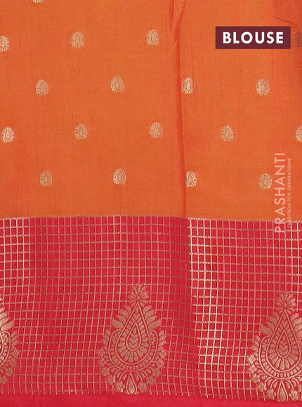 Semi raw silk saree dual shade of orange and red with allover prints & 1000 zari buttas and zari woven border