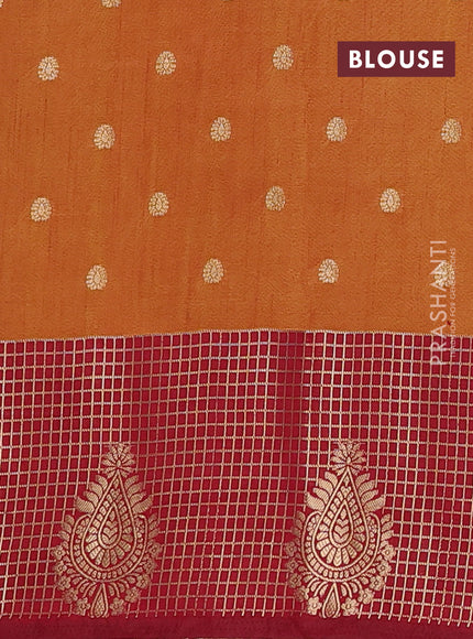 Semi raw silk saree dual shade of dark mustard and maroon with allover prints & 1000 zari buttas and zari woven border