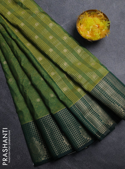 Semi raw silk saree light green and dark green with allover prints & 1000 zari buttas and zari woven border