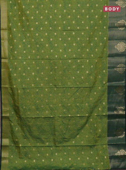 Semi raw silk saree light green and dark green with allover prints & 1000 zari buttas and zari woven border