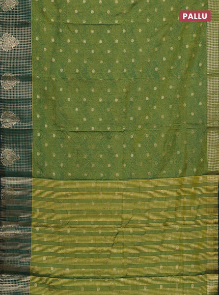 Semi raw silk saree light green and dark green with allover prints & 1000 zari buttas and zari woven border