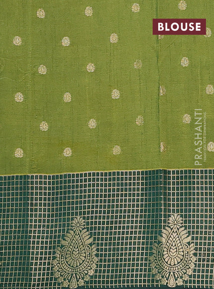 Semi raw silk saree light green and dark green with allover prints & 1000 zari buttas and zari woven border