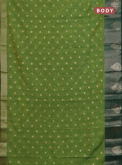 Semi raw silk saree mehendi green and bottle green with allover kalamkari prints & 1000 zari buttas and zari checked butta border