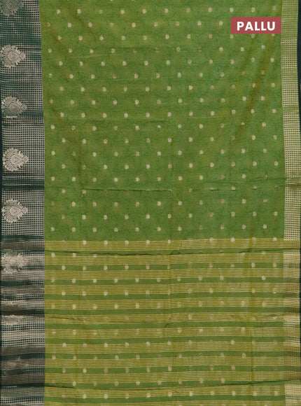 Semi raw silk saree mehendi green and bottle green with allover kalamkari prints & 1000 zari buttas and zari checked butta border