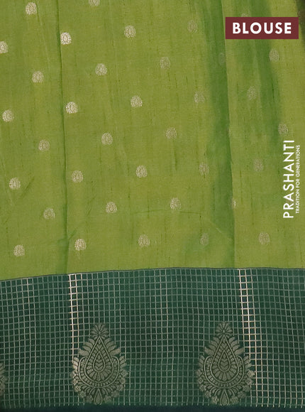 Semi raw silk saree mehendi green and bottle green with allover kalamkari prints & 1000 zari buttas and zari checked butta border