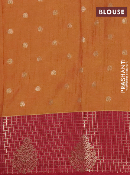 Semi raw silk saree dual shade of dark mustard and maroon with allover kalamkari prints & 1000 zari buttas and zari checked butta border