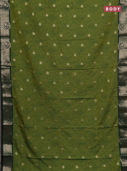 Semi raw silk saree mehendi green and bottle green with allover prints & 1000 zari buttas and zari woven border