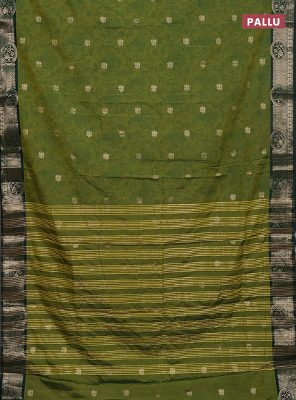 Semi raw silk saree mehendi green and bottle green with allover prints & 1000 zari buttas and zari woven border