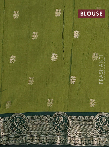 Semi raw silk saree mehendi green and bottle green with allover prints & 1000 zari buttas and zari woven border