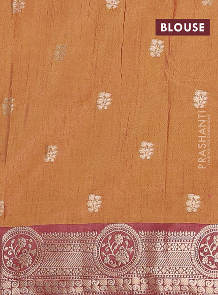 Semi raw silk saree dark mustard and brown with allover prints & 1000 zari buttas and zari woven border