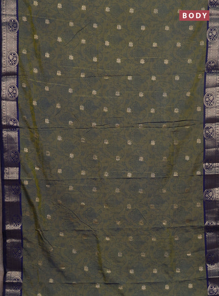 Semi raw silk saree mehendi green and navy blue with allover prints & 1000 zari buttas and zari woven border