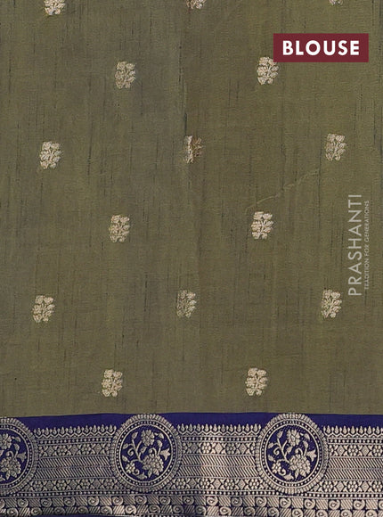 Semi raw silk saree mehendi green and navy blue with allover prints & 1000 zari buttas and zari woven border