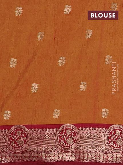 Semi raw silk saree dark mustard and maroon with allover prints & 1000 zari buttas and zari woven border